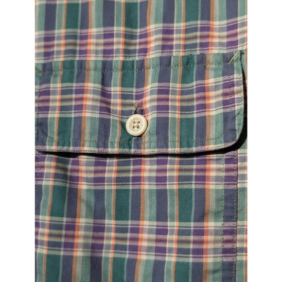 VTG Polo by Ralph Lauren Oversized Green Purple Plaid Elbow Patch Button Up Sz M - Picture 9 of 13